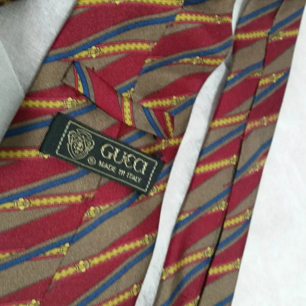 GUCCI MEN'S FANCY RED/BROWN STRIPED TIE